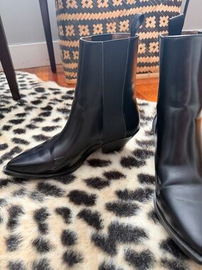 H&M faux Black Leather Block Heel Slight Square Toe Ankle Boots